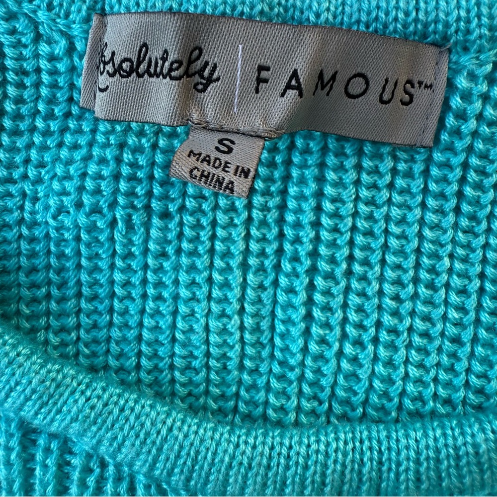 NEW Absolutely Famous Turquoise Crochet Fringe Shirt - Picture 2 of 3